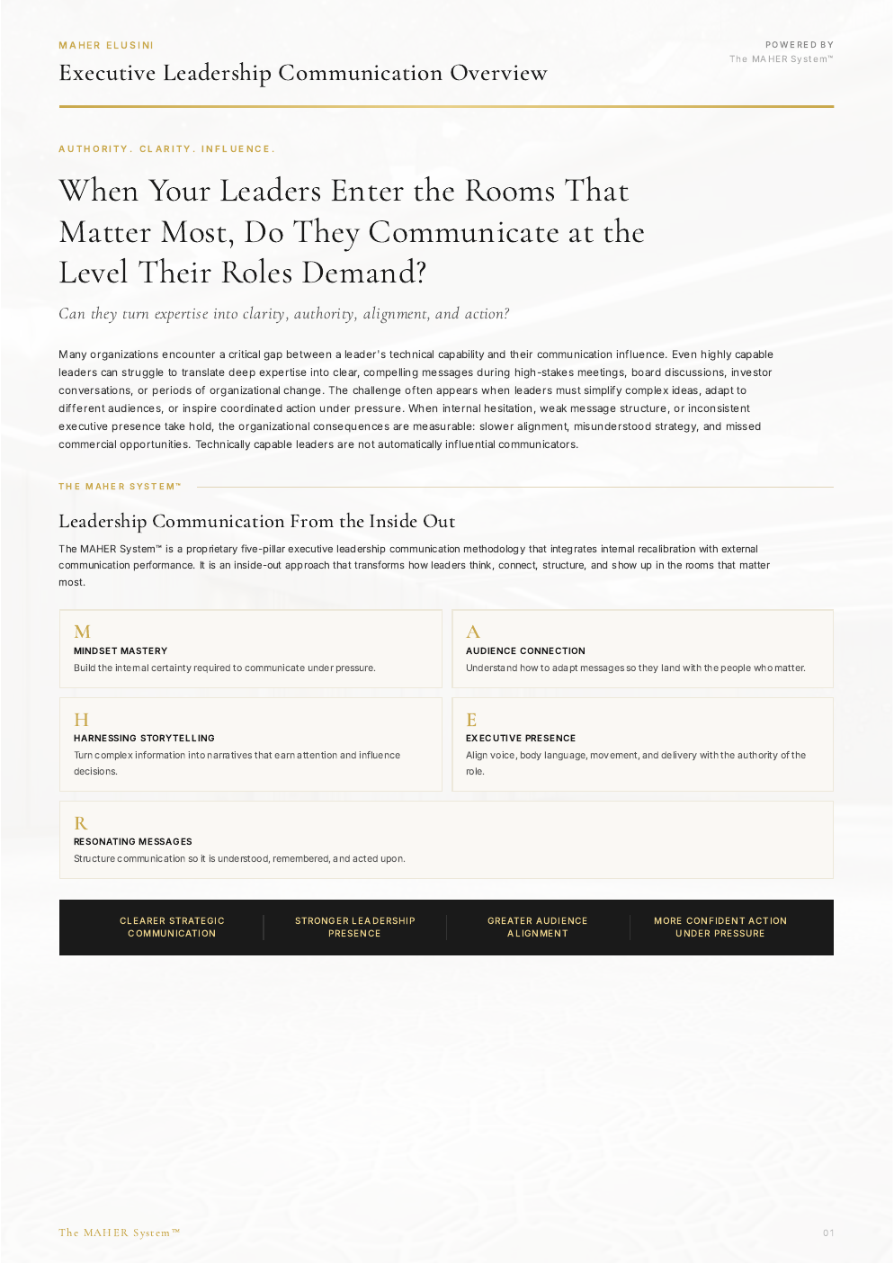 First page of Maher Elusini's Executive Leadership Communication Overview